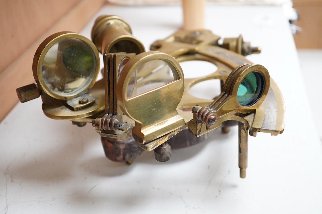 A late 19th century brass sextant by Ryland & Son Ltd. London, with later oak grip